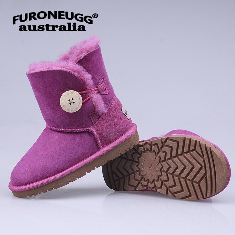 FURONEUGG儿童皮毛一体雪地靴中筒5803秋冬女靴扣子雪地棉鞋软底