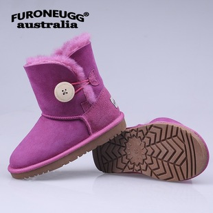 FURONEUGG儿童皮毛一体雪地靴中筒5803秋冬女靴扣子雪地棉鞋软底