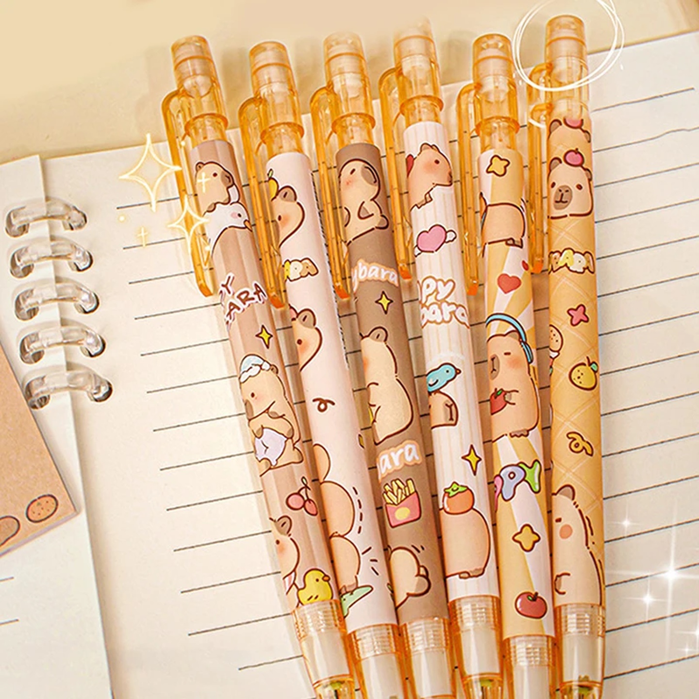 6pcs/set Cartoon Capybara Pen Set Cute Mechanical Pencil Wi