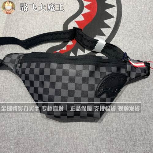 SprayGround专柜正品 腰包男斜挎包女大容量胸包鲨鱼嘴棋盘格包SG