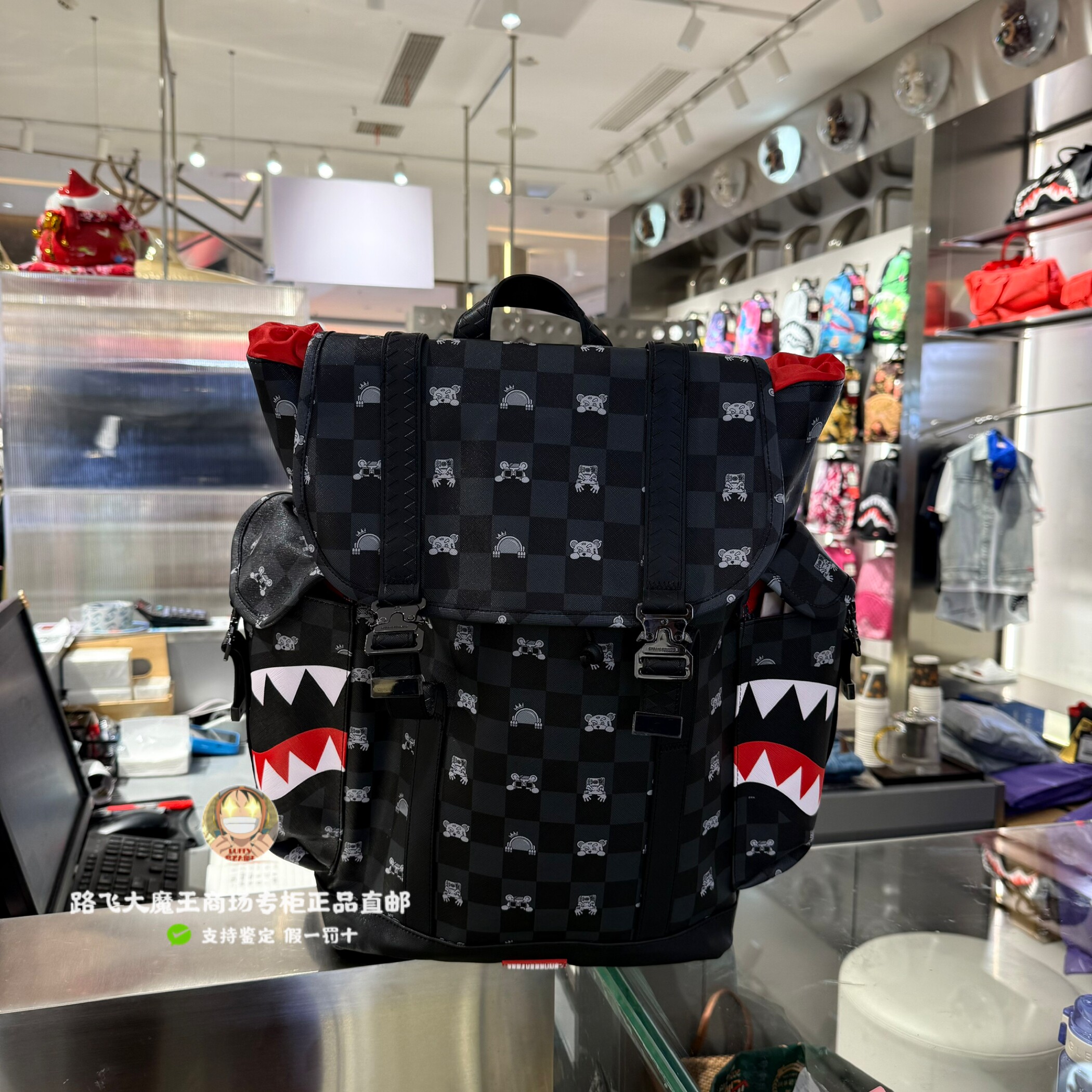 SprayGround专柜正品 W1225713迷彩格子大容量潮牌双肩背包盖包