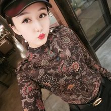 印花打底衫 衬衣 新款 显瘦上衣时尚 修身 立领衬衫 韩版 女长袖 2019春季