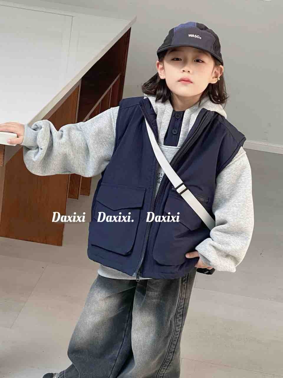 2025新款男女童两件套秋冬韩系夹棉马甲加厚加绒连帽卫衣套装潮