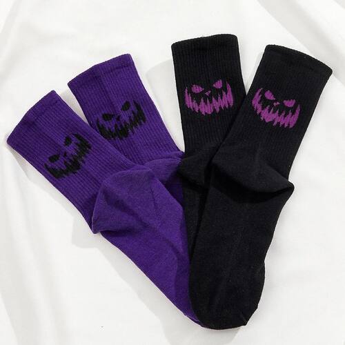 2/4/5/10 Pairs Men's and Women's Crew Socks, Black and Purpl