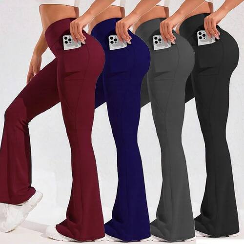 ??High Waist Flare Leg Yoga Pants Women with Pocket Push Up