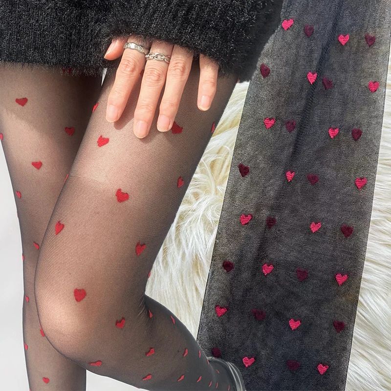 Sexy Black Stockings Tights WomenHeart Dot Bows Print Pantyh