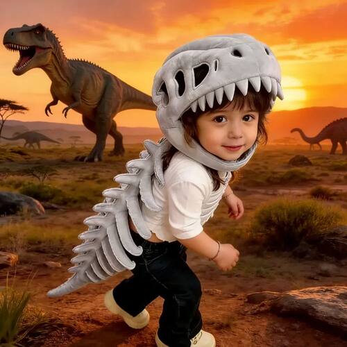 New Dinosaur Plush Hat Cartoon Skeleton Headgear Halloween C