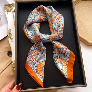 Summer70x70cm Silk Square Plaid Scarf Women Retro Satin Neck