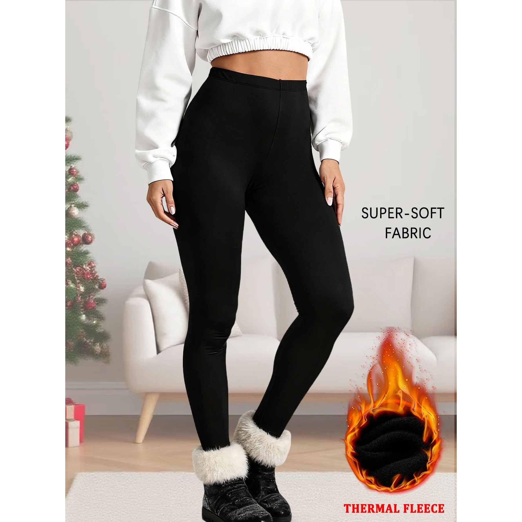 Women's thermal fleece lined leggings. Super soft Low Rise d