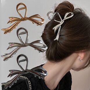 New Vintage Ribbon Bow Hair Claws Metal Hair Clips Crab Head