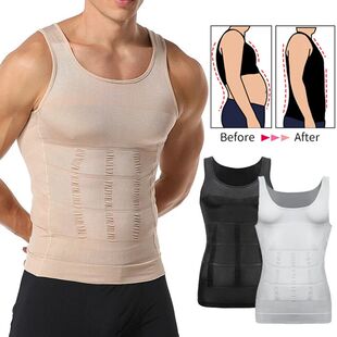 Mens Slimming Body Shaper Vest Shirt Abs Abdomen Slim Gym Wo