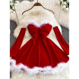 Foamlina Women's Christmas Dress Sexy Low-cut Waist Thin Big