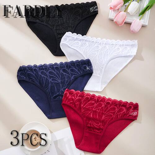 3PCS Cotton Solid Color Women's Panties Breathable Skin-frie