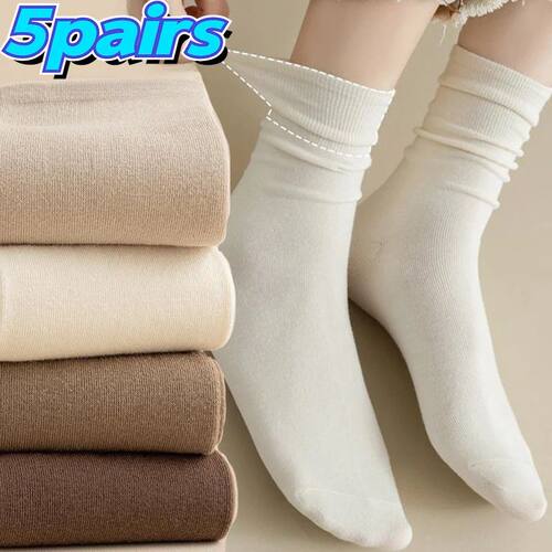 1/5pairs Cotton Socks Medium Tube Knitted Loose Long Soft So