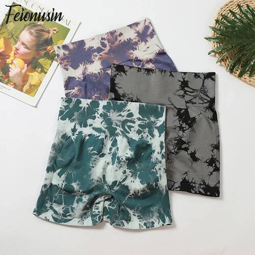 Tie Dye Women Shorts Seamless Yoga Shorts Tight Butt Lifting