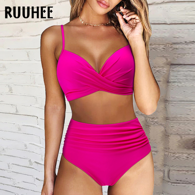 High Waist Bikini  Woman Solid Swimsuit Women Swimwear Bathi