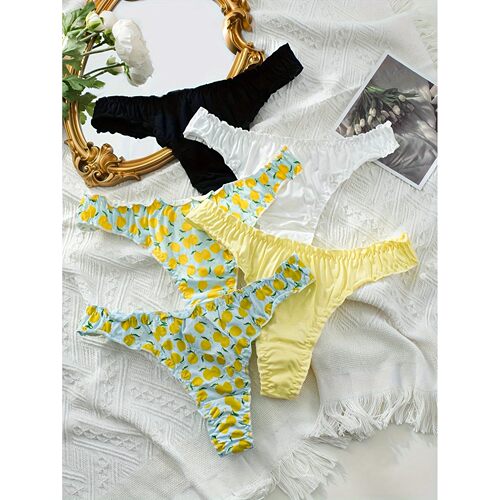 5-piece mixed fruit pattern pure cotton ruffled women's thon