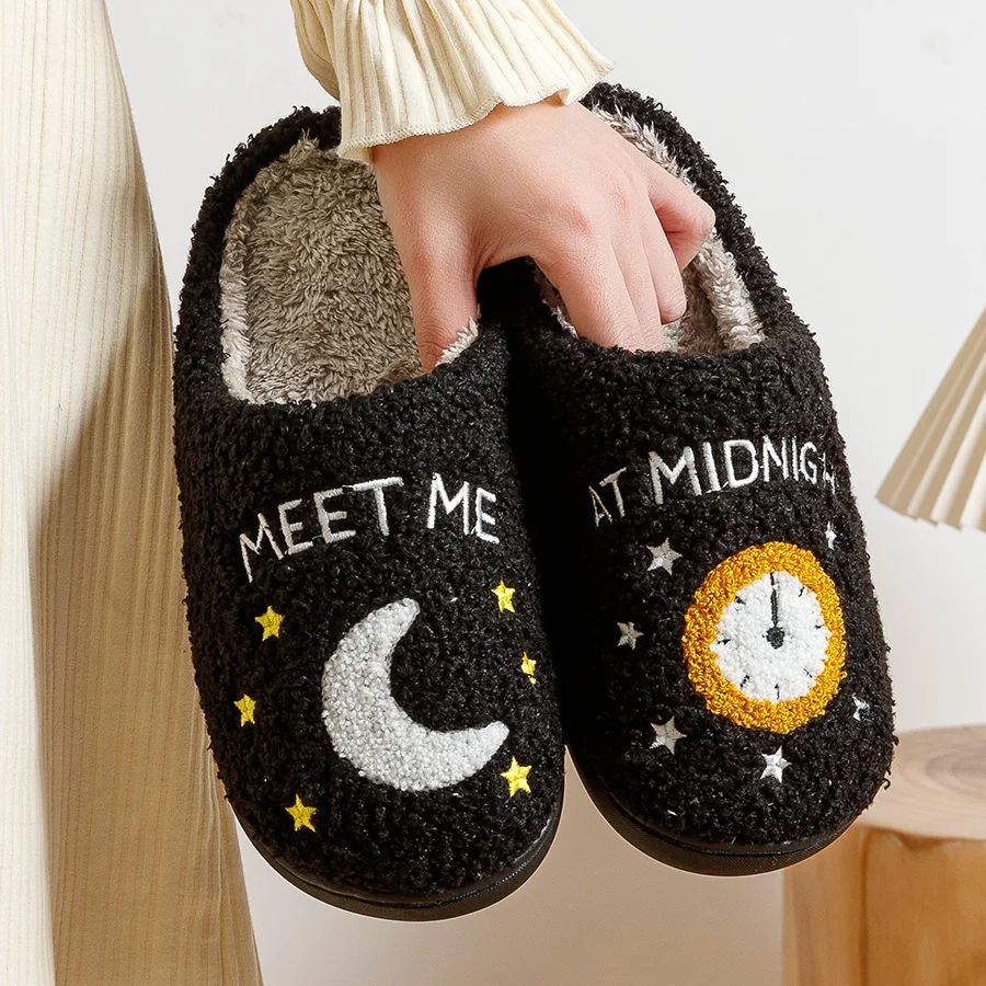 Fashion Winter Slippers Midnight Women Moon and Clock Indoor