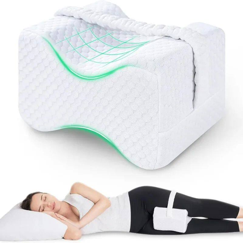 Knee Pillow for Side Sleepers with Straps, Soft Memory Foam - 实物图