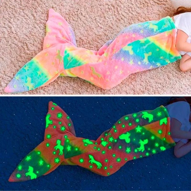New Night Glow Mermaid Tail Blanket Soft Flannel Fleece Wear