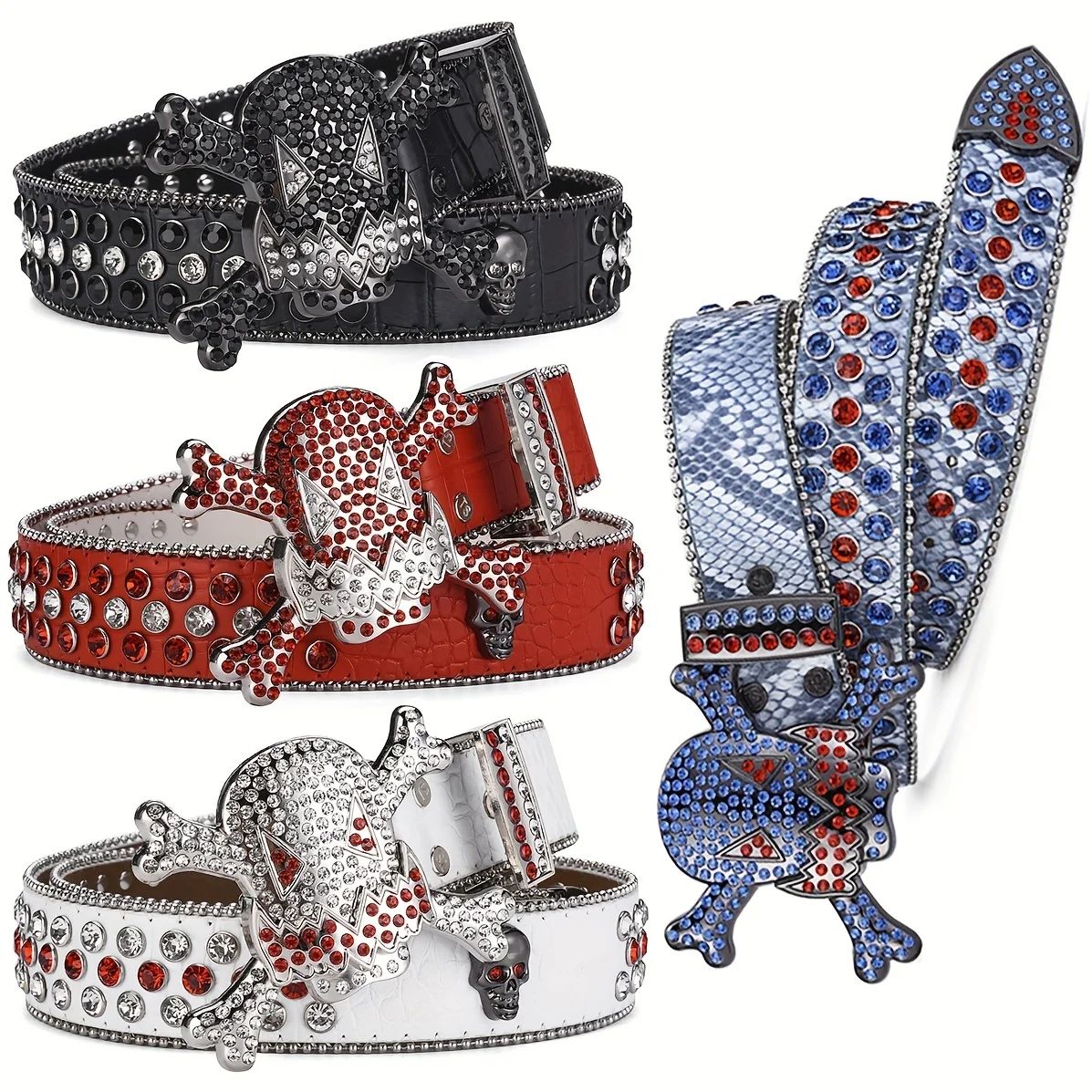 Men's Jeans Rhinestone Dark Skull Head Women Belt Western De