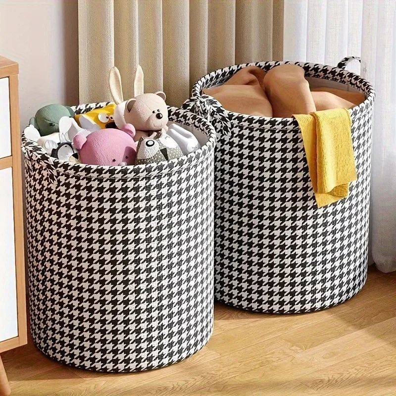 Foldable Houndstooth Laundry Hamper, Modern Fabric Storage B