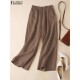 Trous Cotton Women Summer Waist Pants Elastic Leg Linen Wide