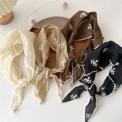 Embroidered Flower Neck Scarf Shawl Summer Triangle Lace Hai
