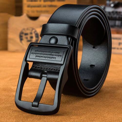 Men's leather belt, black buckle, new style, fashionable, tr
