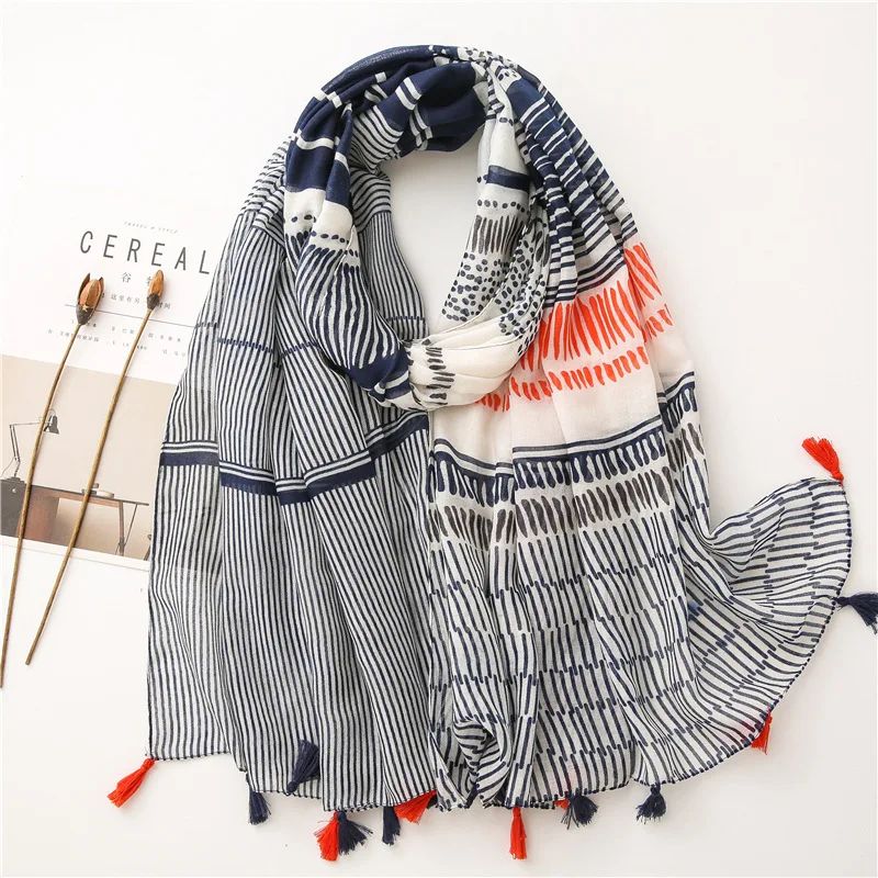 Designer Scarf Abstract Wind Printing Rendering Cotton And L