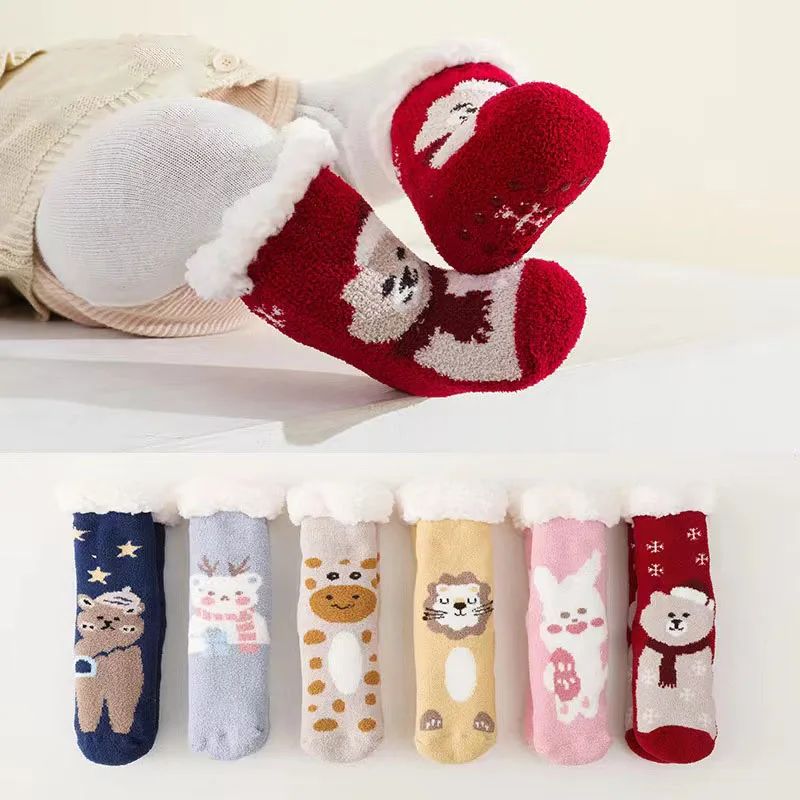 Cute Winter Baby Cartoon Christmas Socks Thicken Cotton Warm
