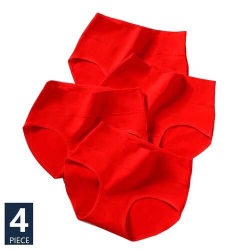 4Pcs/Set Women Panties Cotton Good Luck Red Intimates Soft B