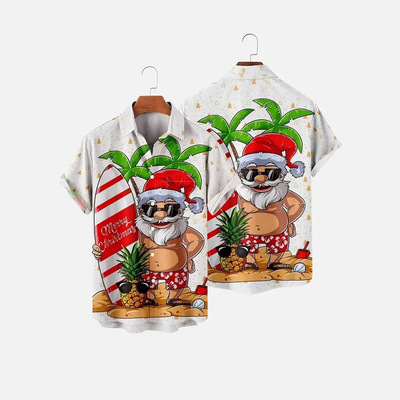 Christmas Men's Hawaii Shirt Short Sleeve New Year Xmas 3D P