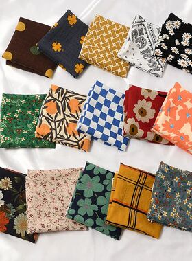 Cotton Linen 55cm Square Scarf Women Kerchief Flower Print G