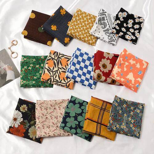Cotton Linen 55cm Square Scarf Women Kerchief Flower Print G