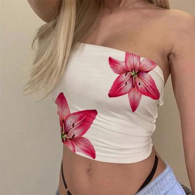 Summer Tube Tops For Women Floral Print Off Shoulder Straple
