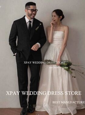 Strapless A Line Korea Wedding Dresses Customized Pleats Taf
