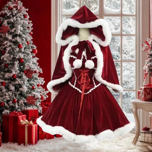 New Year Red Dress Cloak Cosplay Plus Size Christmas Clothes