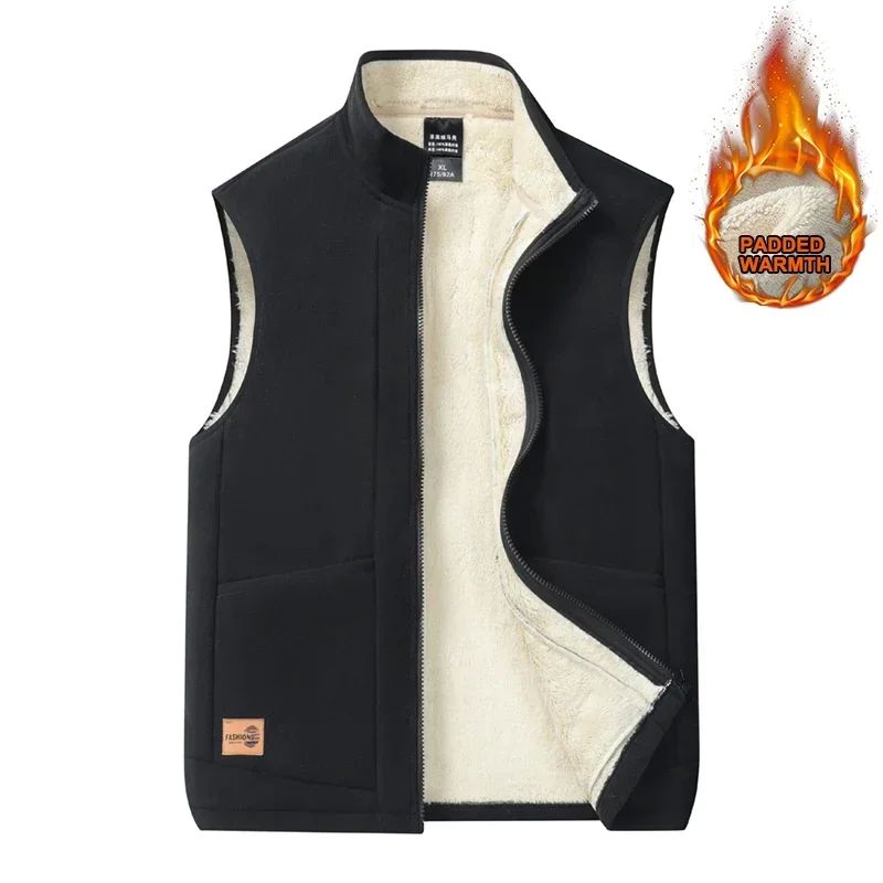 Autumn and Winter Lambswool Vests Men New Warm Padded Stand-