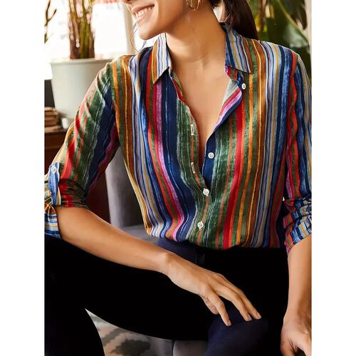 Women's shirt casual loose soft comfortable button lapel fas