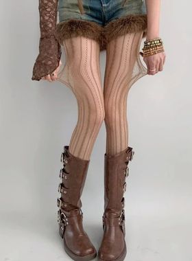 Hollowed Out Lace Tights Geometric Striped Patterned Fishnet