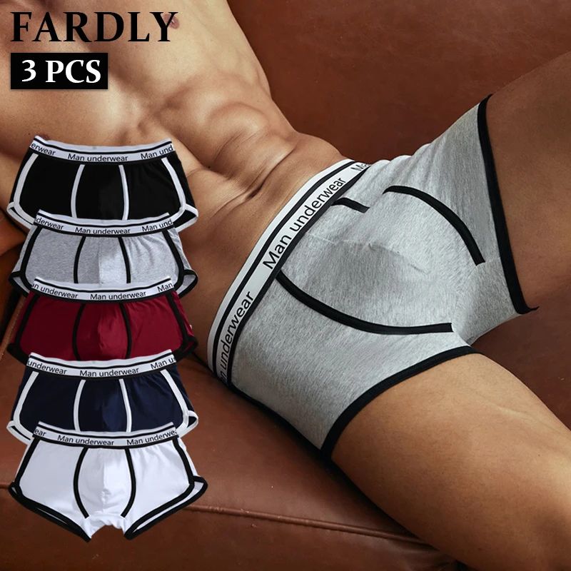3PCS Men'S Cotton Underwear With Letter Waistband Breathable图片