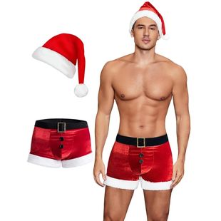 Mens Christmas Lingerie Set Red and White Boxer Briefs with