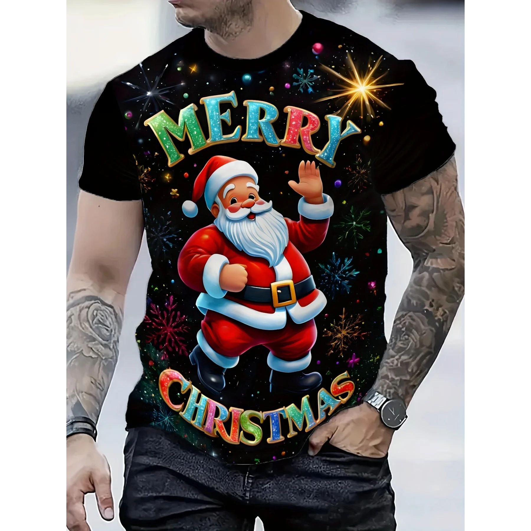 Santa Claus 3D Print Men's T Shirt Casual O-neck Short Sleev