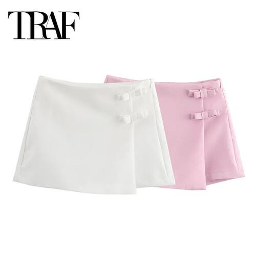 Pink White Mini Skirt WomanBow Skort For Women Summer Slit S