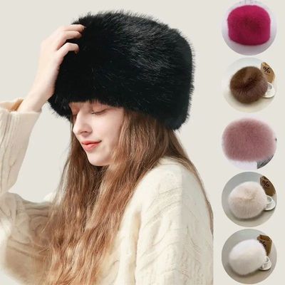 Fur Hat Women Warm Snow Ski Cap Female Fluffy Faux Fur Bucke