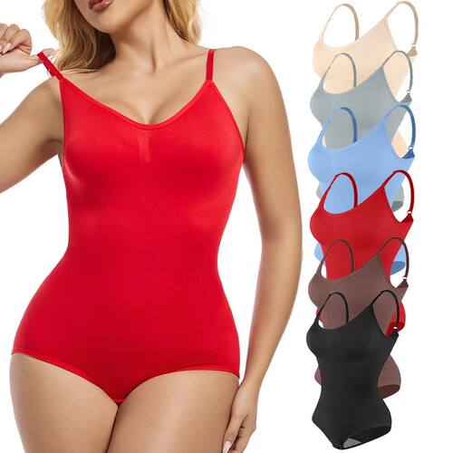 Women Seam-free Sleeveless V-Neck Bodysuit Shapewear Tummy C