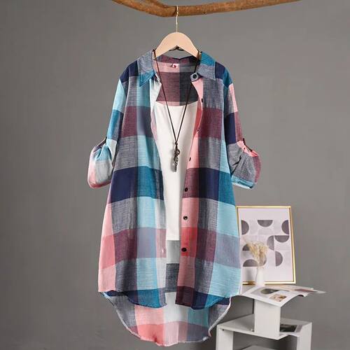 Women's Plaid Shirt Casual Blouses Woman Tops for Women Long