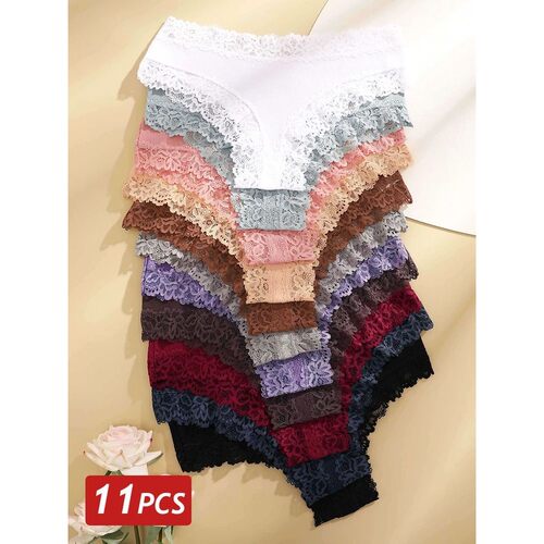 11PCS Women Lace Cotton Panties Seamless Brazilian Panties S