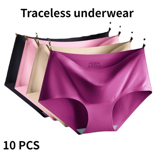 10PCS Women's Panties Solid Seamless Underwear Plus Size Com
